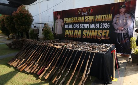 Negara Hadir Berantas Senpi Ilegal, Polda Sumsel Musnahkan Ratusan Senjata Api Hasil Ops Senpi Musi 2026